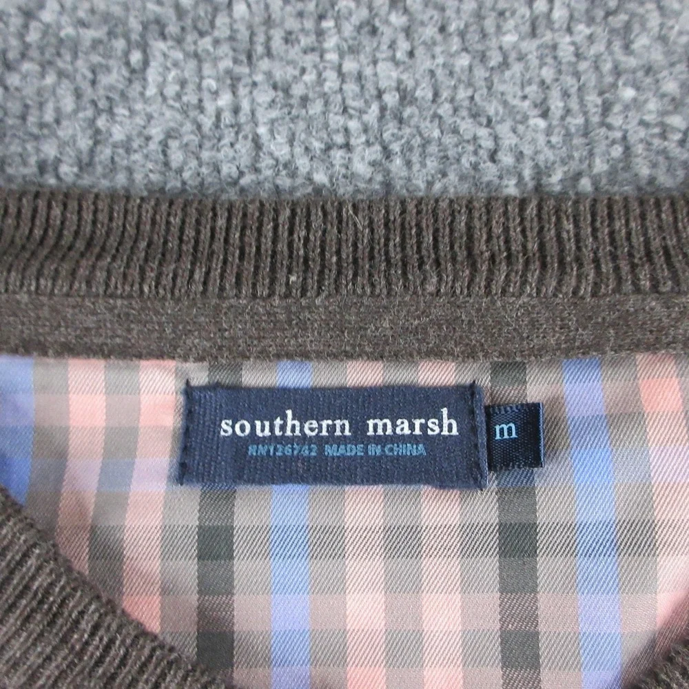 Southern Marsh Sweater Mens M Brown V Neck Cotton Knit Pullover Duck Logo
